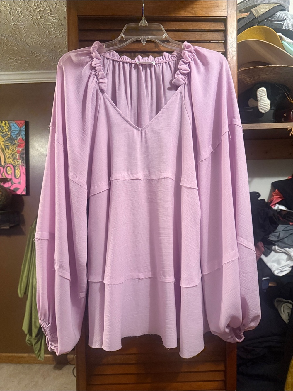 BUCKETLIST Lavender Ruffle-Neck Tiered Peasant Top
